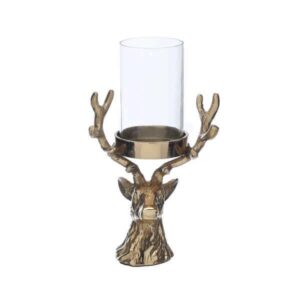 Antique Gold Reindeer Head Candle Holder - 20cm