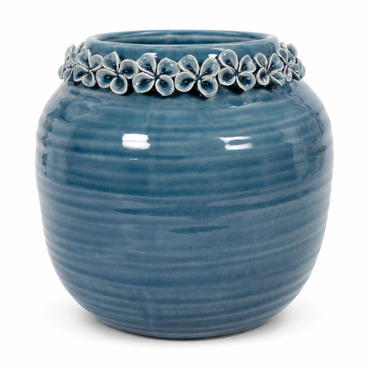 Blue Glazed Round Stone Vase - 25cm